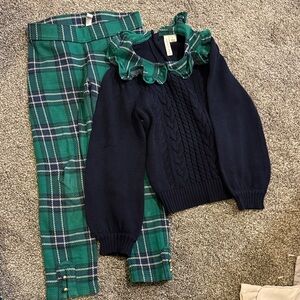 Janie and Jack Navy Sweater with Green Plaid Pants